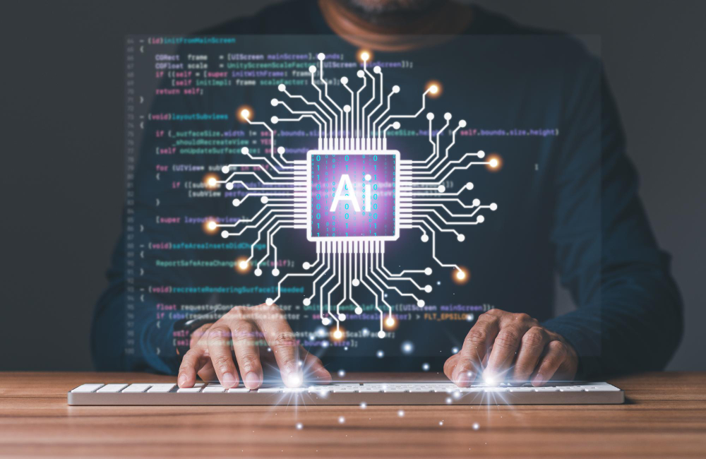 Développeur travaillant sur un code open source d’intelligence artificielle, illustrant l’innovation et les enjeux de sécurité liés à l’IA.
