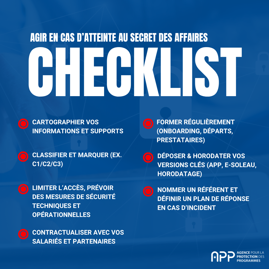 Checklist agir en cas d’atteinte au secret des affaires